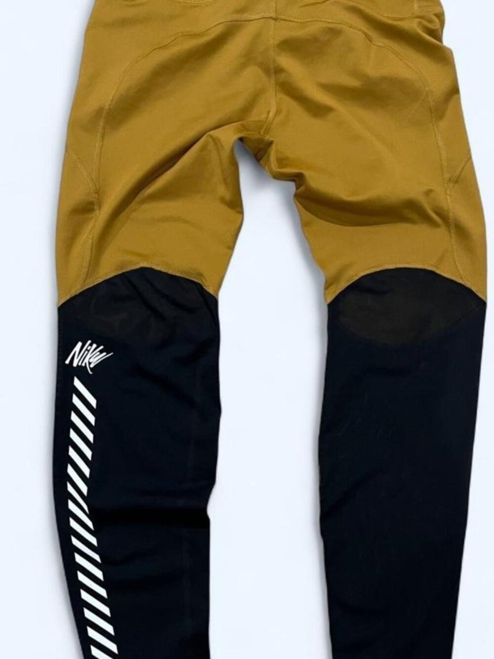 Nike Dri-Fit Mustard Yellow Black Graphic Colorblock Leggings Size L - Picture 8 of 9